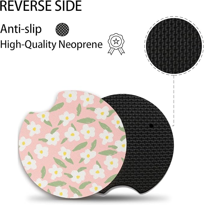Car Cup Holder Coasters.Car Coasters for Drinks Absorbent,2 Pack Cute Flower Leaf Car Coasters for Women,Cute Auto Accessories with A Finger Notch for Easy Removal 2.75"
