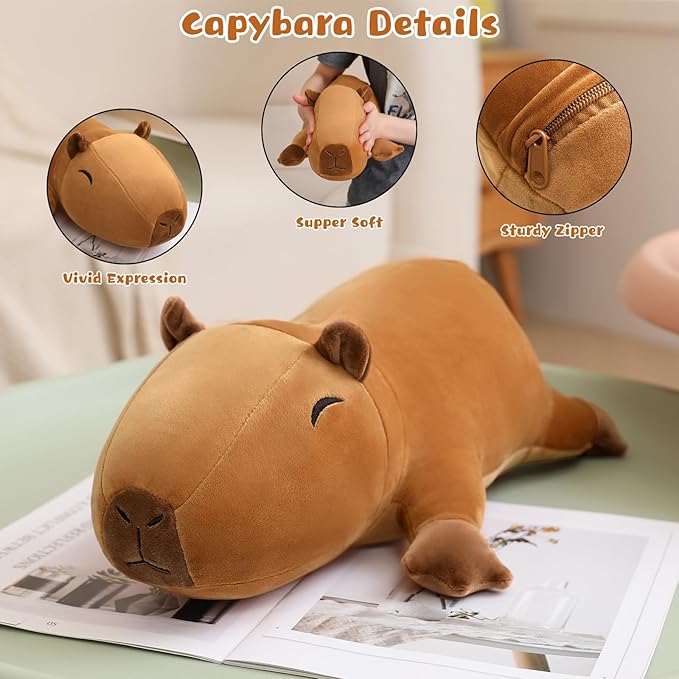 Capybara Plush Cute Capybara Stuffed Animal Pillow with 4 Baby Plushies in Her Tummy, Soft Cotton Stuffed Animals Toy Gifts for Kids