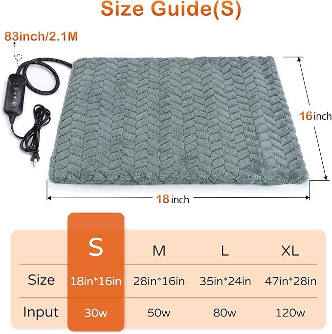 GASUR Pet Heating Pad, Waterproof Electric Dog Cat Heating Pad with Timer, Temperature Adjustable Heatded cat Bed for Winter,Auto Power-Off,Anti-bite Heating Pad for Dogs Cats -18''x16'', Small