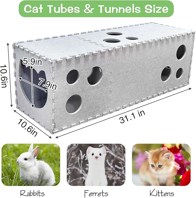 Fhiny Cat Tunnel for Indoor Cats, 14 PCS Felt Peekaboo Cat Cave with Interactive Peep Holes Foldable Kitten Play Tubes & Tunnels Cat Hideaway Cave Soft Felt Cat Toys for Small & Medium Cats