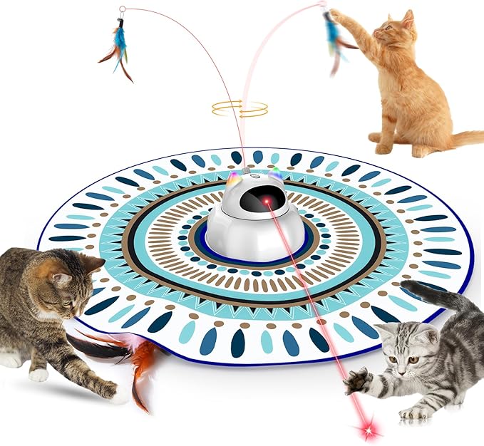VIWIK Cat Laser Toy Automatic, 4-in-1 Interactive Cat Toys for Indoor Cats, Hide and Seek Kitten Wand Toy, Electronic Kitten Toys with Moving Feather, Stocking Stuffers, for Cat Lovers