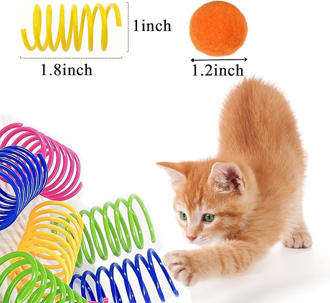 itPlus Cat Toys for Indoor Cats, Cat Spiral Spring Soft Cat Pom Pom Balls Interactive Toys for Kitty Cats Keep Fit Great for Cats Hunting Kitten Toys (6pcs Ball&6pcs Springs)