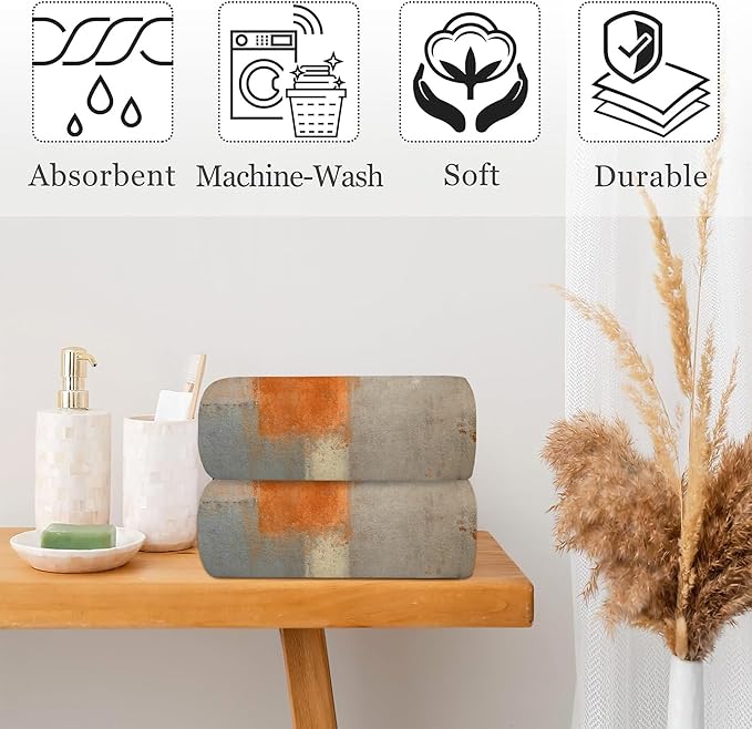Orange and Brown Neutral Abstract Art Painting Hand Towel Set of 2,Abstract Grunge Bathroom Hand Towel,Soft Absorbent Decorative for Bathroom Kitchen Hotel Home Decor