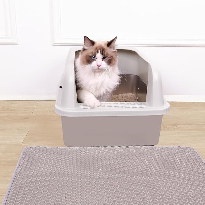 2 Pack Stainless Steel Cat Litter Box with Lid, 24" L x 16" W x 11.8" H, Extra Large Litter Box for Big Cats with High Sided, Anti-Urine Leakage, Easy Cleaning, Include Cat Mat and Scoop