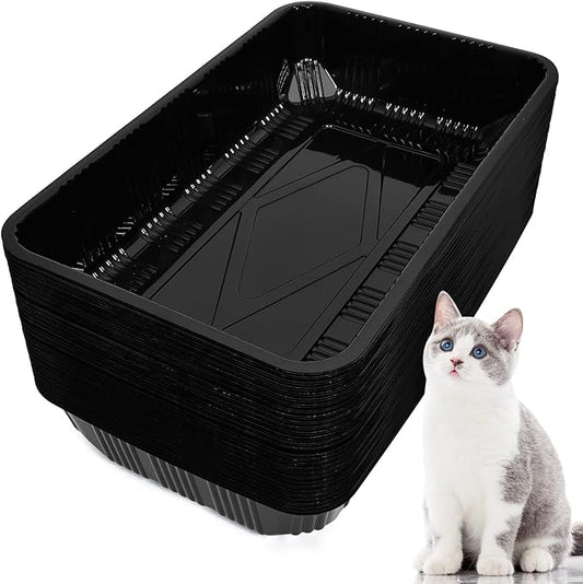 60 Pack Disposable Litter Boxes for Cats Litter Tray for Small Pets Kitten Plastic Litter Box Disposable Cat Litter Trays Recyclable Plastic Litter Box for Pet Travel, Black, 16.7 x 10.5 x 3.4 Inch