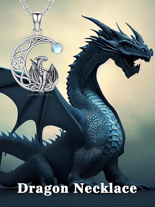 Black Cat/Dragon/Fox/Wolf Necklace 925 Sterling Silver Celtic Moon Pentagram Pendant Gothic Jewelry Goth Halloween Gifts for Women
