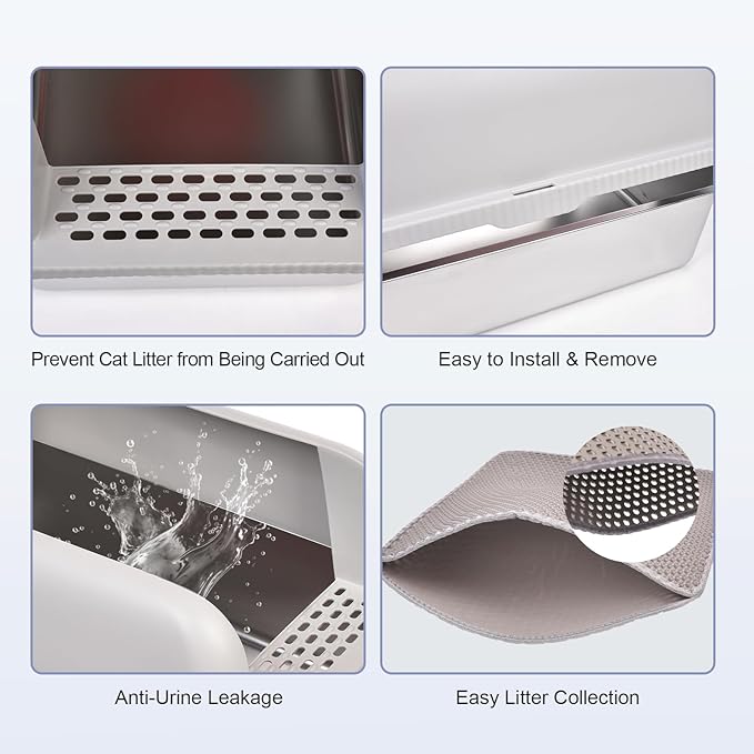 2 Pack Stainless Steel Cat Litter Box with Lid, 24" L x 16" W x 11.8" H, Extra Large Litter Box for Big Cats with High Sided, Anti-Urine Leakage, Easy Cleaning, Include Cat Mat and Scoop