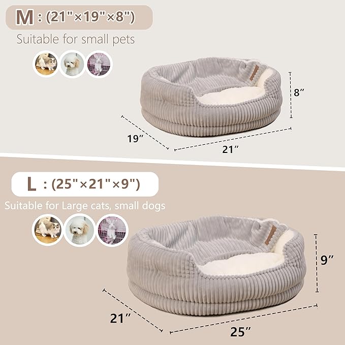 Cat Beds for Indoor Cats,with Soft Hooded Blanket.Comfortable Cute cat Bed,Removable Inner pad Washable with Non-Slip Bottom,Cozy Kitten、Small Dog Bed (Grey)
