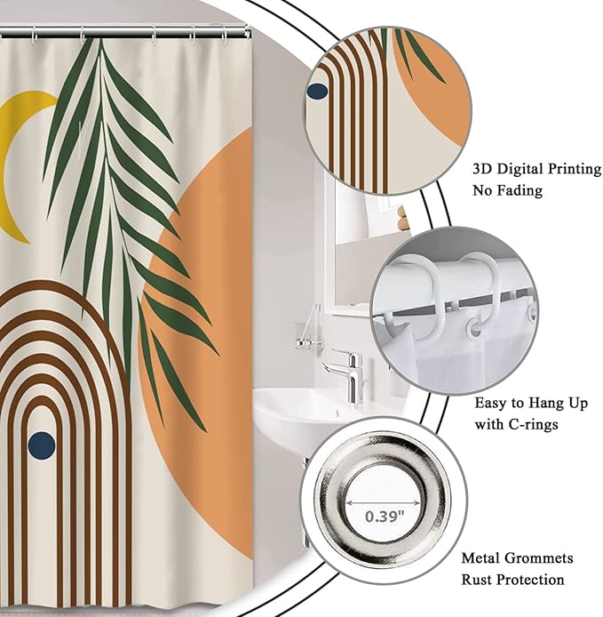 AWERT Small Half Size Stall Shower Curtain with 6 Hooks Shower Stall Curtain 48 x 72 Boho 36 inch Shower Curtain for Bathroom/RV and Camper (Boho)