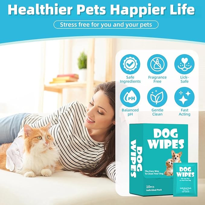 4 Pack Dog Individually Packaged Wipes Cat Wipes Pet Travel Wipes Pet Care Wipes Cat Dog Cleaning Wipes Perfect Travel Companion for Dogs and Cats(40 Counts)