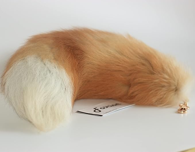 Fosrion Real Fox Tail Fur Hair Cat Bites Catching Hunting Toy (Orange, Only Tail)