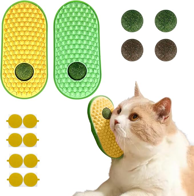 RZM 2 Pcs Catnip and Gall Fruit Ball Toys, Catnip Balls That Stick on Wall, Catnip Toys for Cats, Catnip Wall Balls for Cats Lick, Cat Self-Groomer and Face Scratcher for Indoor Cats, Cat Massage