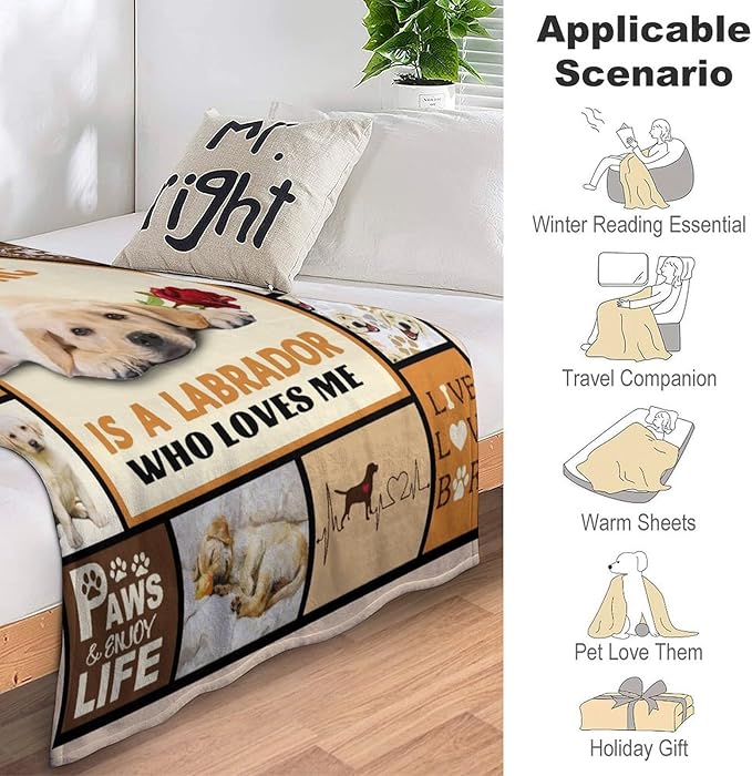 Labrador Dog Print Blanket Best Dog Pet Animal Throw Blankets for Couch Sofa Stuff Decor Gifts Lightweight Soft Cozy Fleece Plush Warm Flannel Bedding for Lover Man Woman Teen Adults 40"x50"
