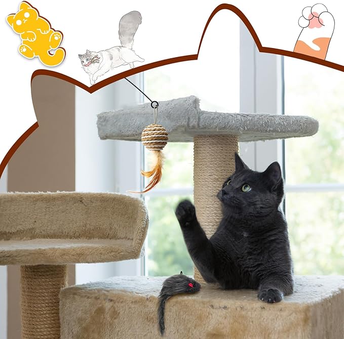 ROSAUI Cat Feather Toys Refills Cat Wand Toy Replacement, 8pcs Natural Rustling Mice and Balls, Handmade Paper Toys for Indoor Kittens