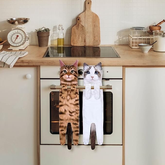 Cat Funny Hand Towels for Bathroom Kitchen- Cute Decorative Kitten Decor Hanging Face Towels- Unique Housewarming Valentines Mothers Birthday Gifts for Women Mom Cat Lovers