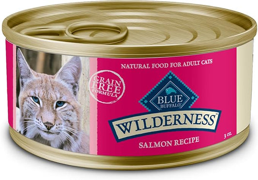 Blue Buffalo Wilderness Natural High-Protein Grain-Free Wet Food for Adult Cats, Salmon Paté, 3-oz. Cans, 24 Count