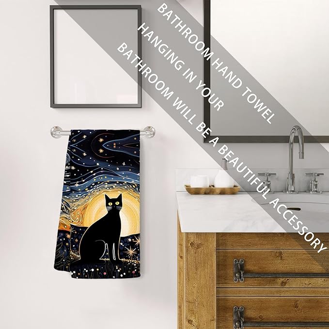 Black Cat Kitchen Towels - Black Cat Decor,Cat Kitchen Decor,Black Cat Gifts for Women,Cat Dish Towels,Cat Hand Dish Tea Towels 16×24 Inch,Cat Gifts for Cat Lovers,Cat Towels for Women, Small