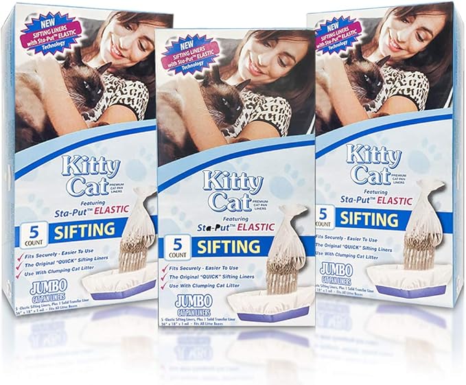 Alfapet Kitty Cat Pan Disposable, Elastic Sifting Liners- 15-Pack + 3 Solid Transfer Liner -For Large, X-Large, Giant, Extra-Giant Size Litter Boxes- With Easy Fit Sta-Put Technology (15 Count)