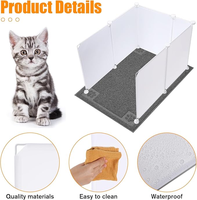 Barydat 3 Set Cat Litter Box Enclosure Splash Guard Extra Large 27.6 x 20.5 Inch Pet Litter Pan Pee Shields Easy Clean High Wall Litter Box Enclosure for Cat Litter Box Stainless Steel Litter Box