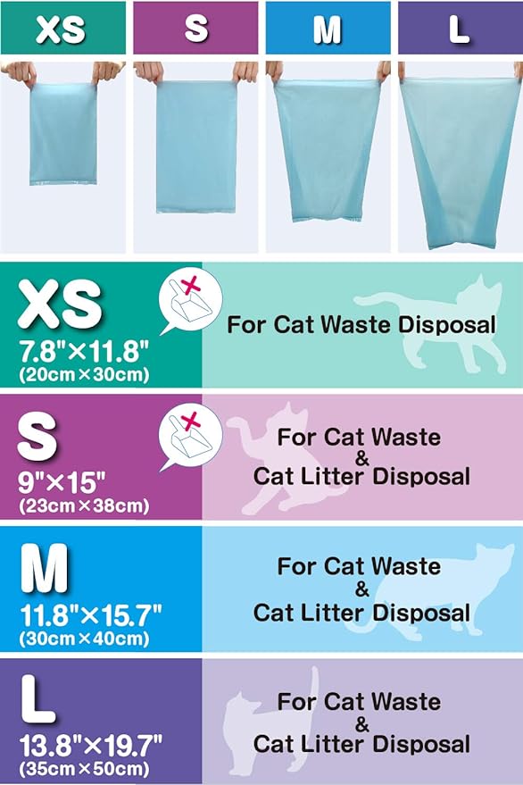 BOS Amazing Odor Sealing Cat Waste Bags - Durable and Unscented [Size: S, Color: light blue] (90 count, Pack of 1) (90 Bags)★May be too small to get a litter scoop inside!
