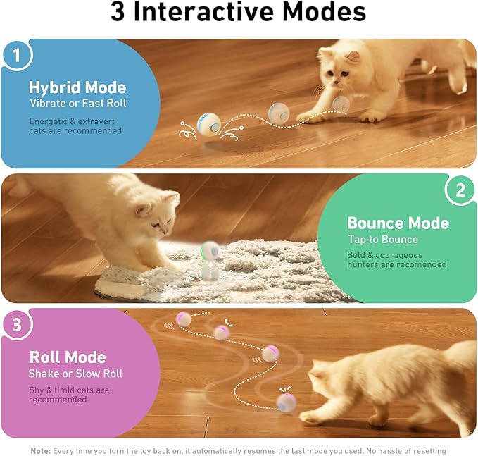 Cheerble 【2025 Upgrade】 Interactive Cat Ball Toy, Wicked Ball M3, Automatic Moving Ball Toy for Indoor Cat Kitten, Smart Anti-Depression Pet Toy Fun Gift with Light