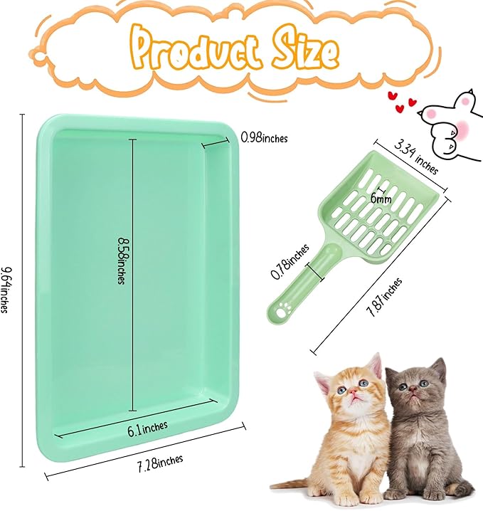7Pcs Kitten Litter Box Set, Cats Litter Box with Kitten Litter Scoop, Low Entry Litter Boxes for Kittens, Plastic Portable Shallow Litter Pan for Rabbit Guinea Pig Hamster