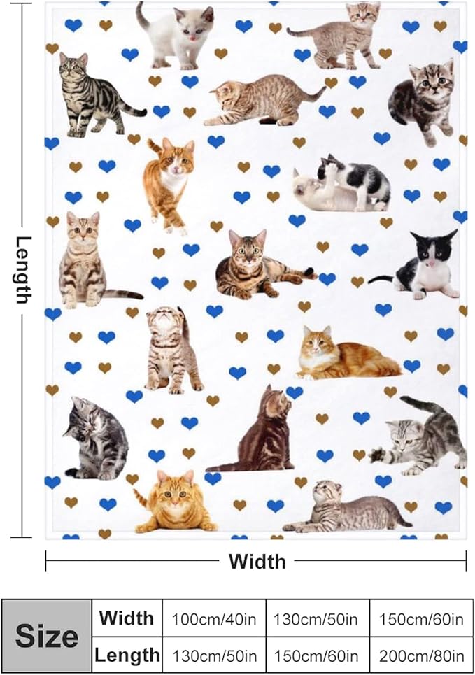 Cute Cat Blanket Soft Flannel Cat Throw Blankets Kids Adults for Bedding Bedroom Living Rooms Sofa Full Season Gifts 50"x60"