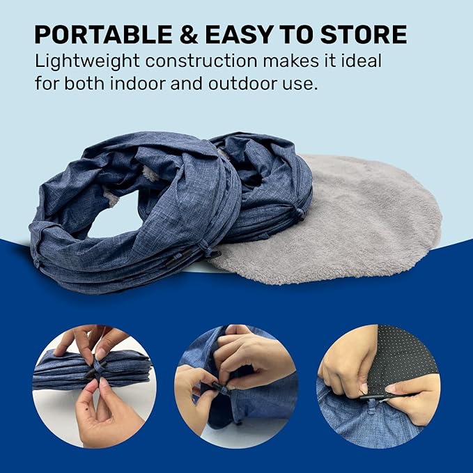 Cat Tunnel 3 Ways Play Tunnel, Durable Cationic Fabric Collapsible Breathable Cat Hideout with Rest Mat, All Season O S C Shape Cat Play Tunnel Toys for Indoor Small Medium Large Cats (Blue)