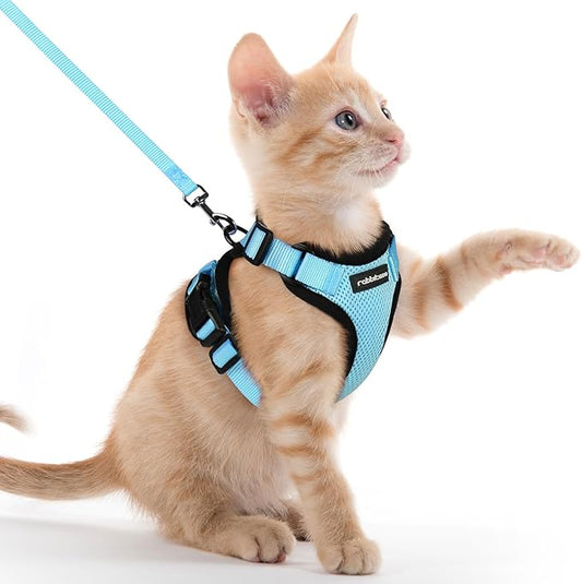 rabbitgoo Cat Harness and Leash for Walking, Escape Proof Soft Adjustable Vest Harnesses for Cats, Easy Control Breathable Reflective Strips Jacket, Light Blue, XXS