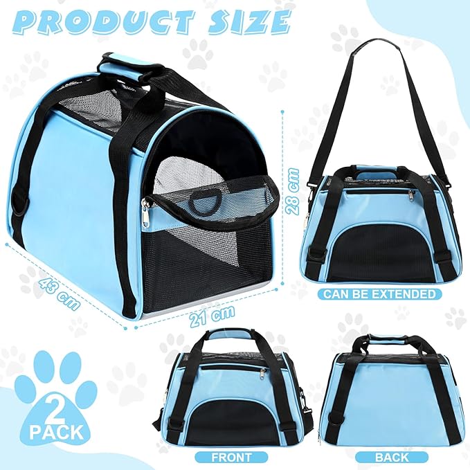 2 Pcs Pet Carrier, Soft Sided Pet Travel Carrier for Cats, Airline Approved Kitty Portable Dog Bags for Traveling Little Dogs, Rabbits, Puppy, Cat(S,Blue)