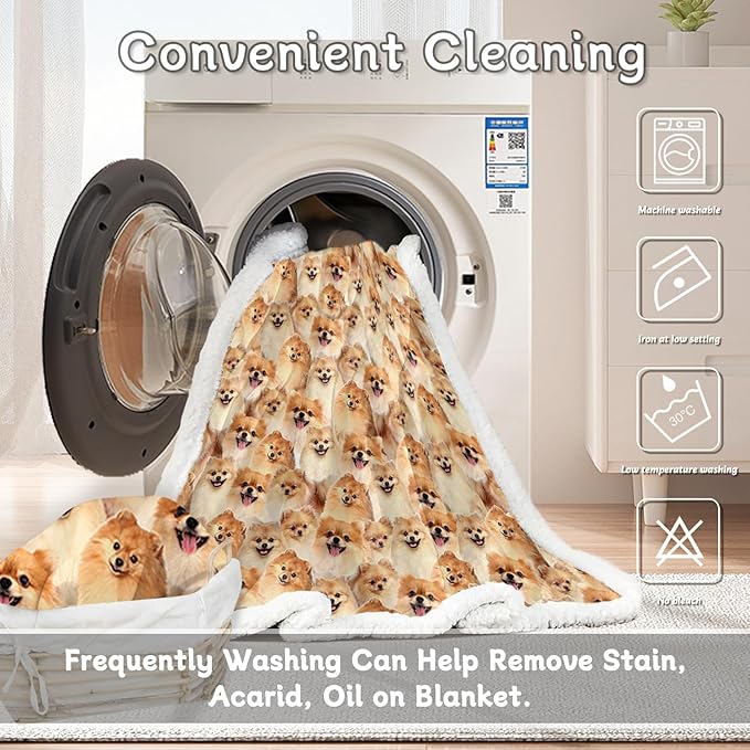 BlessLiving Pomeranian Blanket for Adults Women Twin Size Fuzzy Dogs Blanket Cute Puppy Fleece BlanketAnimal Pattern Sherpa Plush Bed Cover Couch Throw (60 x 80 Inches)
