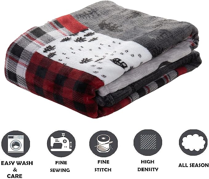 Elegant Comfort Luxury Velvet Super Soft Christmas Prints Fleece Blanket-Holiday Theme Home Décor Fuzzy Warm and Cozy Throws for Winter Bedding, Couch and Gift, 50 x 60 inch, Patch