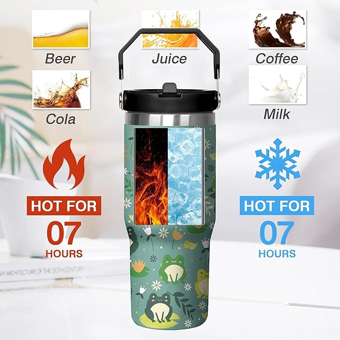 30 Oz Frog Tumbler with Handle and Straw, Frog Cup Insulated Frog Coffee Mug, Double Wall Stainless Steel Frog Mug, Leak Proof Frog Coffee Cup, Frog Gifts for Women and Frog Gifts for Frog Lovers
