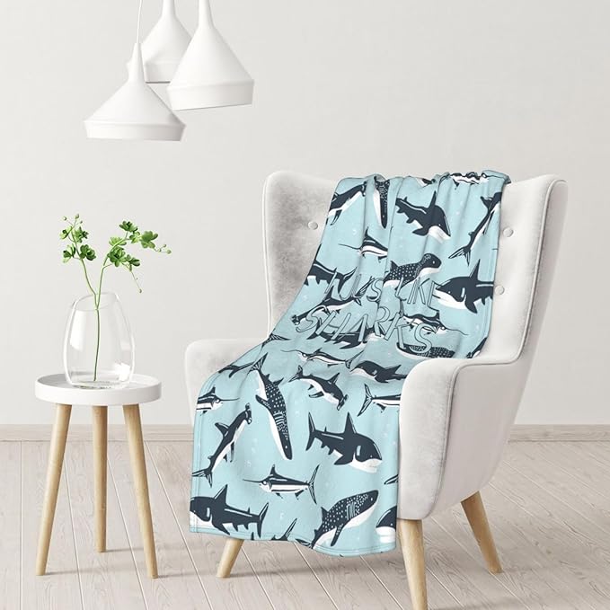 Cozy Shark Blanket Kids, Ocean Animal Printed Blankets for Little Boys Girls, Throw Blanket for Little Dogs Cats, for Shark Lovers, Shark Themed Gifts, 30x40 inch