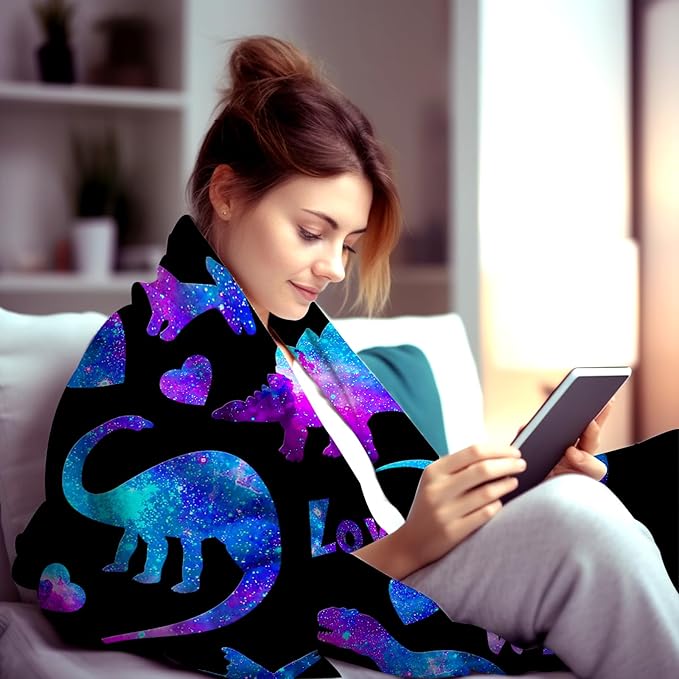 Dinosaur Blanket Soft Cozy Warmth Flannel Dinosaurs Throw Blankets Just A Girl Who Loves Dinosaur Blankets Bedding Decor for Dinosaurs Lover Girls Women Adults Gifts 60"x50"