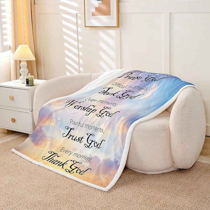 Healing Throw Blanket with Inspirational Thoughts and Prayers Women Sherpa Blanket for Bed Sofa Girls Boys Teens Fleece Blanket Breathable Colorful Sky Warm Fuzzy Blanket Room Decor Baby 30"x40"