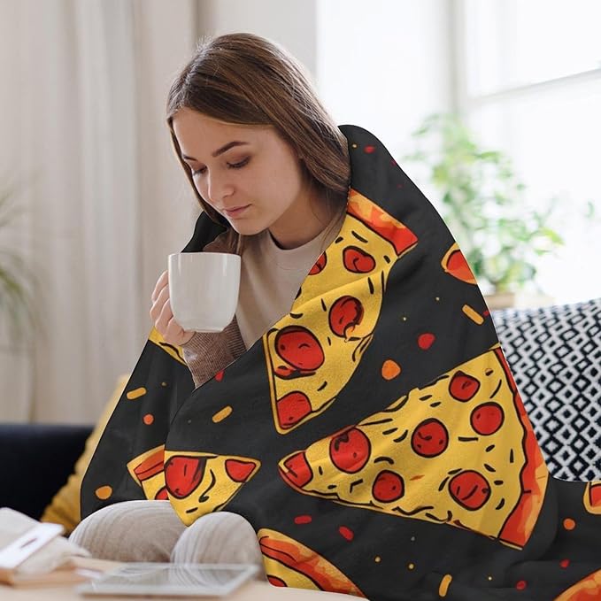 Funny Pizza Food Print Blanket Weird Cute Throw Blankets Gifts for Couch Sofa Bed Stuff Decor Lightweight Cozy Fleece Plush Flannel Bedding for Lover Men Women 40"x50"