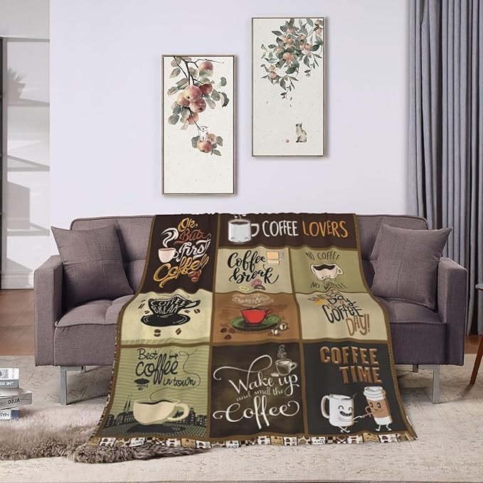Coffee Blanket for Men Coffee Throw Blanket Coffee Decor Stuff Merch Cozy Flannel Warm Soft Plush Lightweight Fleece Fuzzy Bedding Coffee Gifts for Coffee Lover Woman Girls Couch Sofa Bed 50"X40"