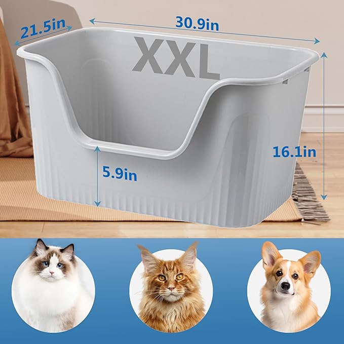 6 Pack XXL Extra Large Cat Litter Box 30.9″L×21.5″W×16.1″H Anti-Splashing High Side Jumbo Litter Boxes for Big Multi Cats Dogs