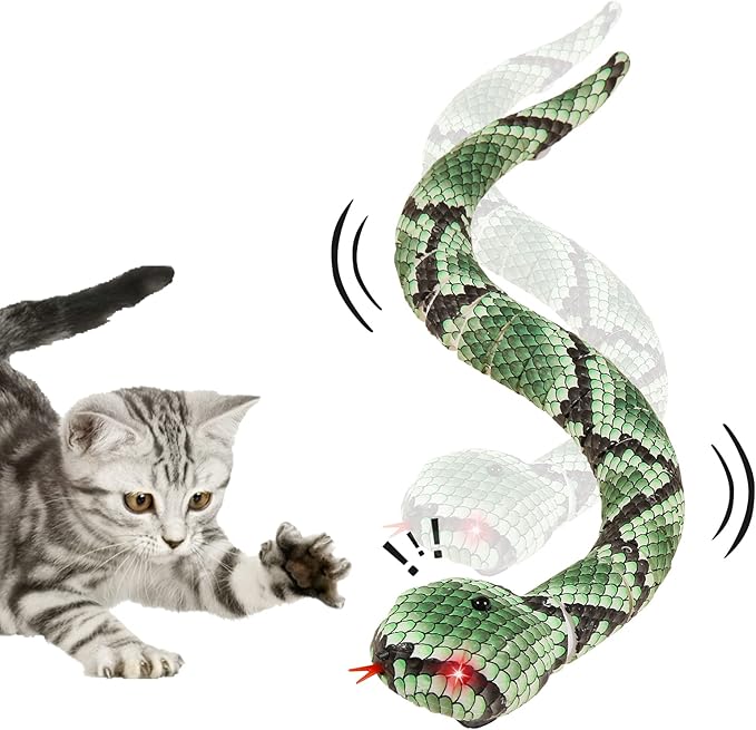 Cat Toys Snake Interactive,Kitten Toys,Realistic Simulation Smart Sensing Snake Toy,USB Rechargeable,Automatically Sense Obstacles and Escape,Tricky Snake for Indoor Cats Dogs(Green Snake)
