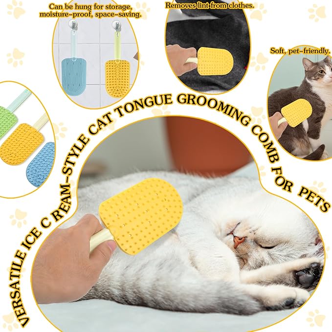 3PCS Cat Tongue Comb, Cat Grooming Brush, Cat Brushes for Indoor Cats, Cat Brush for Shedding, Cat Comb for Long Haired Cats, Pet Ice Cream Massage Comb, Easily Removes Fur Reducing Hairballs (Blue,