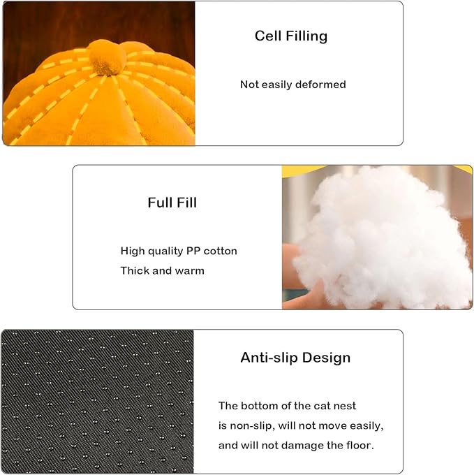 Cat Bed for Indoor Cats, Cute Pumpkin Style Cat Cave Bed Cat House Tent with Removable Cushion Soft Fluffy Pet Bed for Kitten Small Cat Rabbit Bunny (Orange)