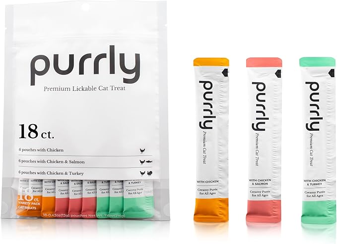 Purrly Lickable Wet Cat Treats Healthy Grain-Free Chicken Variety Pack (18 Count) Squeezable Creamy Purée with Human-Grade Protein Sources and Functional Nutrients Non-GMO No-Artificial-Additives