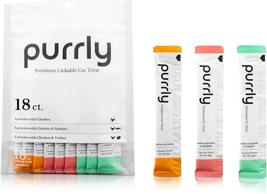 Purrly Lickable Wet Cat Treats Healthy Grain-Free Chicken Variety Pack (18 Count) Squeezable Creamy Purée with Human-Grade Protein Sources and Functional Nutrients Non-GMO No-Artificial-Additives