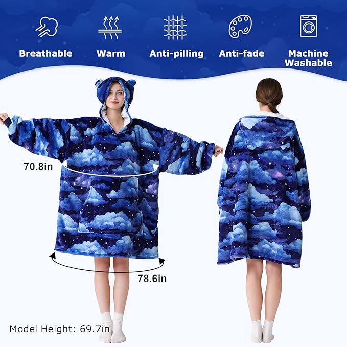 THREE POODLE Wearable Blanket Hoodie for Women, Oversized Sherpa Sweatshirt Blanket for Adults Men, Warm Cozy Cloudy Hooded Blanket, Gifts for Mom Girlfriend Sister