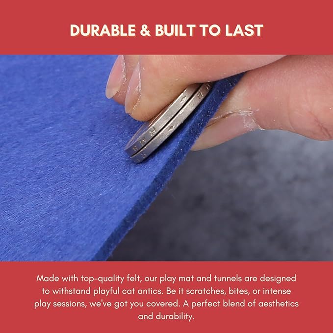 Peekaboo Cat Cave & Foldable Play Mat with Tunnel: 4-Color Durable Felt Blend with Indoor Cat Tunnels - Perfect Combo for Fun & Rest