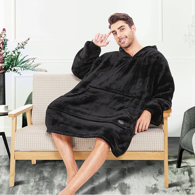 THREE POODLE Wearable Blanket Hoodie, Oversized Sherpa Blanket Sweatshirt for Adults Women Men Kids, Cozy, Warm and Fuzzy Hooded Blanket