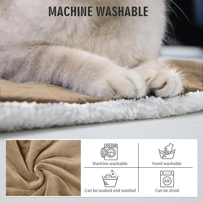 Rest-Eazzzy Cat Heating Pad, Cat Bed with Removable Cover Heated Cat Bed 5 Level Timer and 5 Level Temperature, Cat Beds for Indoor Warming Mat for Cat Dog (Heat pad, Pure-Brown)