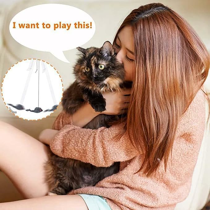 Cat Toy Rope Mouse Play Supplies, Hanging Retractable Cat Catching Mouse Toy, Funny Door Hanging Bouncing Mouse Retractable Plush Mice Cat Interactive Toy (Black)