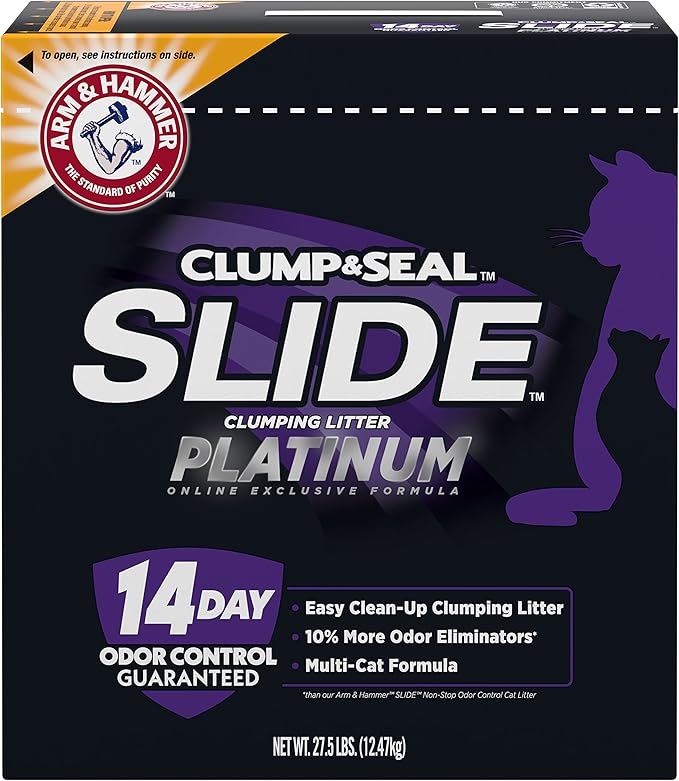 Arm & Hammer Slide Platinum Easy Clean-Up Clumping Cat Litter, Multi-Cat Litter, 27.5 Pounds, Online Exclusive Formula